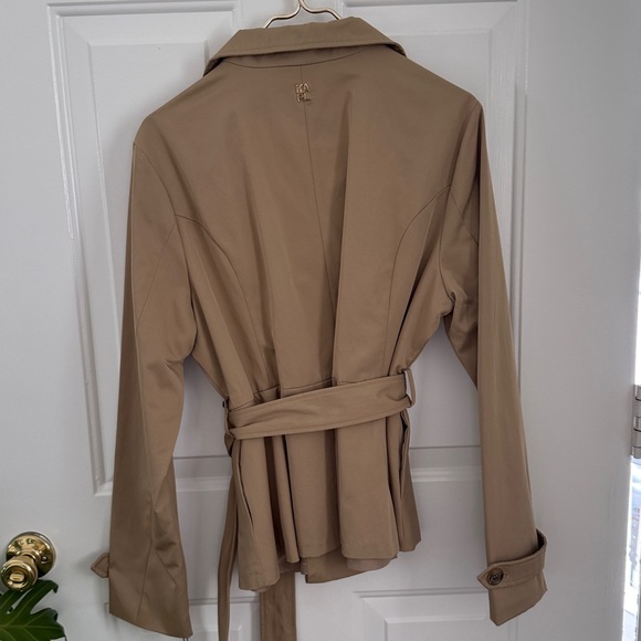 Karl Lagerfeld Paris Double-Breasted Peplum Trench Jacket - Size Large - Picture 7 of 15